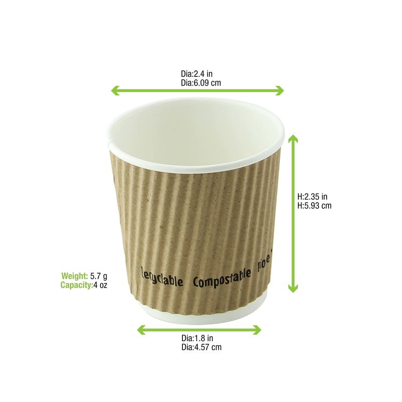PacknWood 210GCRPLA4K 4 oz Compostable Rippled Kraft Disposable Cup for Commercial Foodservice