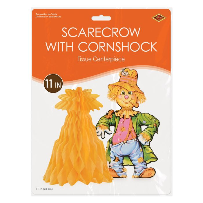 Beistle 99075 11-Inch Multi-Color Scarecrow with Tissue Cornshock Centerpiece for Fall and Thanksgiving