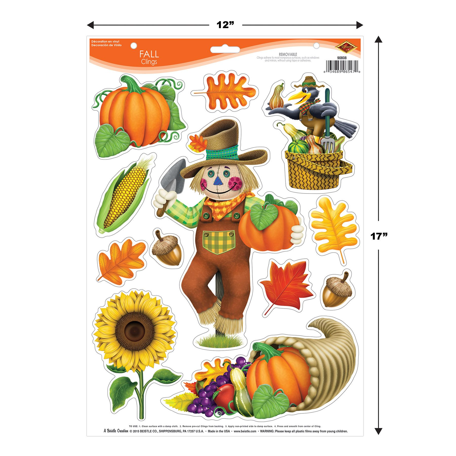 Beistle 90808 Autumn-themed Window Decorative Clings - Pack of 12 Pieces