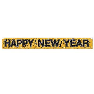 Beistle 80880-GD Gold Metallic Decorative Happy New Year Celebration Fringe Banner Measuring 7.5 Inches by 5 Feet