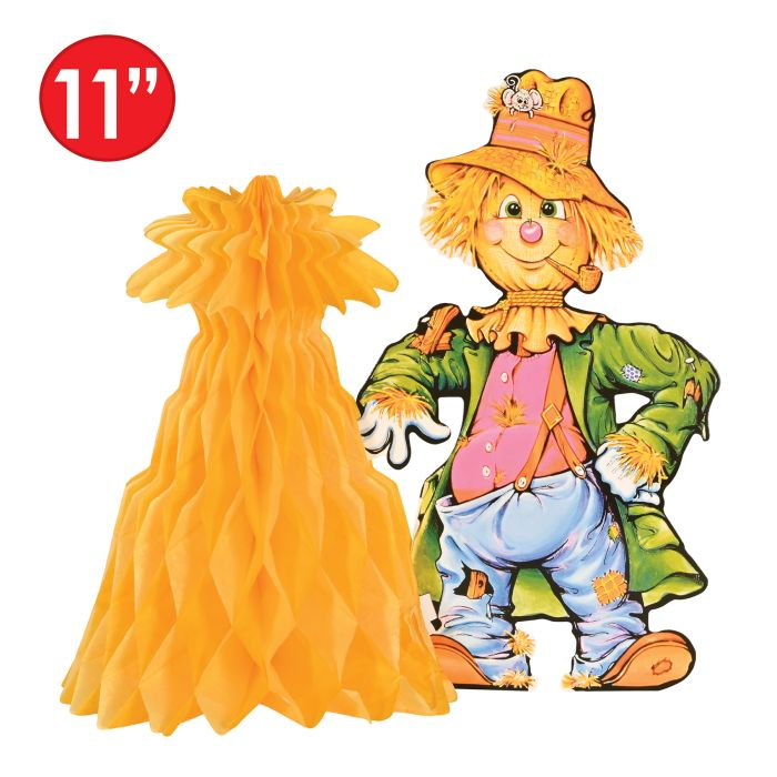 Beistle 99075 11-Inch Multi-Color Scarecrow with Tissue Cornshock Centerpiece for Fall and Thanksgiving