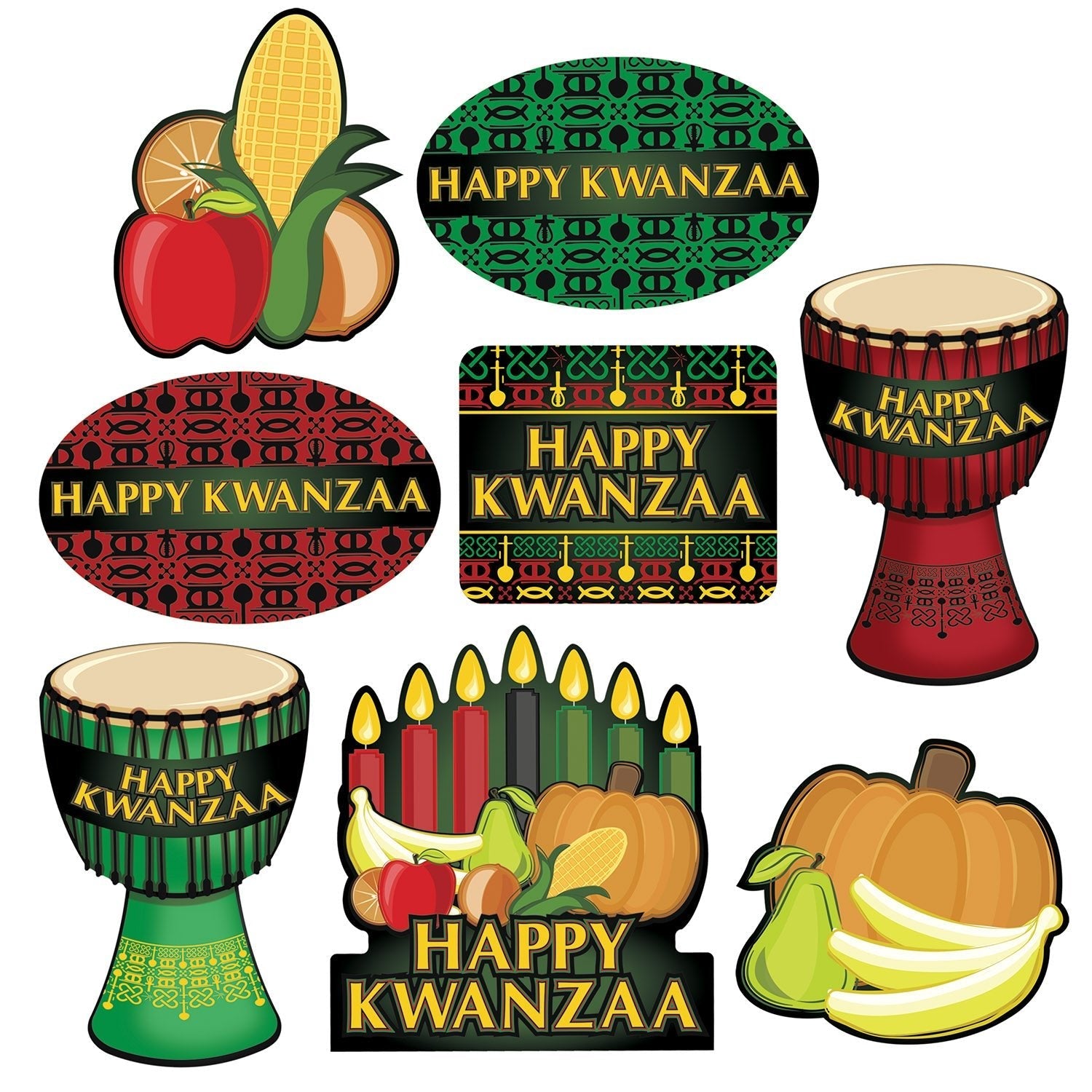 Beistle 53881 12-Pack Happy Kwanzaa Cutouts, 5 - 8.5 Inches