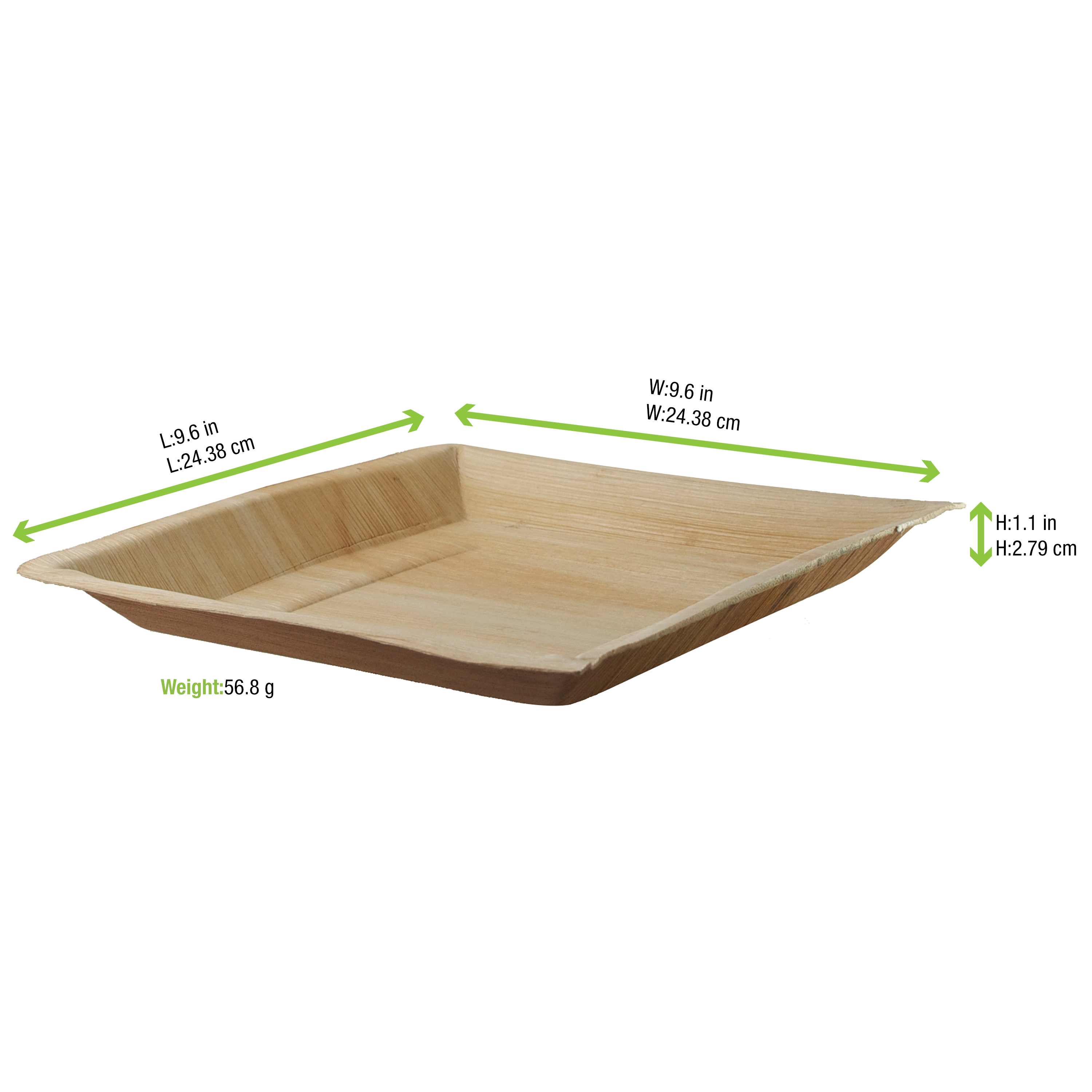 PacknWood 10-Inch Square Eco-Friendly Palm Leaf Dinner Plate for Commercial Use