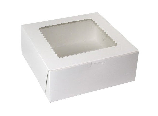 BOXit High - Quality White Disposable Cake Boxes with Transparent Window, Dimensions 10x10x4, Pack of 100 (10104W - 126)