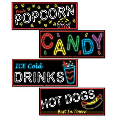 Beistle 57505 Set of 4 Neon Food Signs Cutouts, Each 19.5 Inches