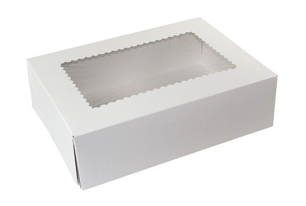 BOXit High - Quality Disposable White Cake Boxes with a Transparent Window, Dimensions 14x10x4, Pack of 100