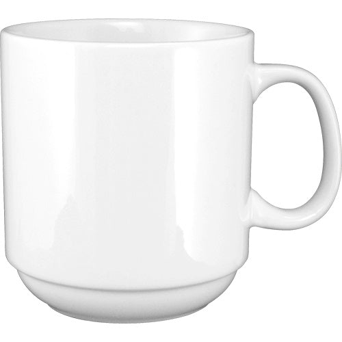 12 oz European White Porcelain Round Torino Pattern Stackable ITI 9696W Mug for Foodservice
