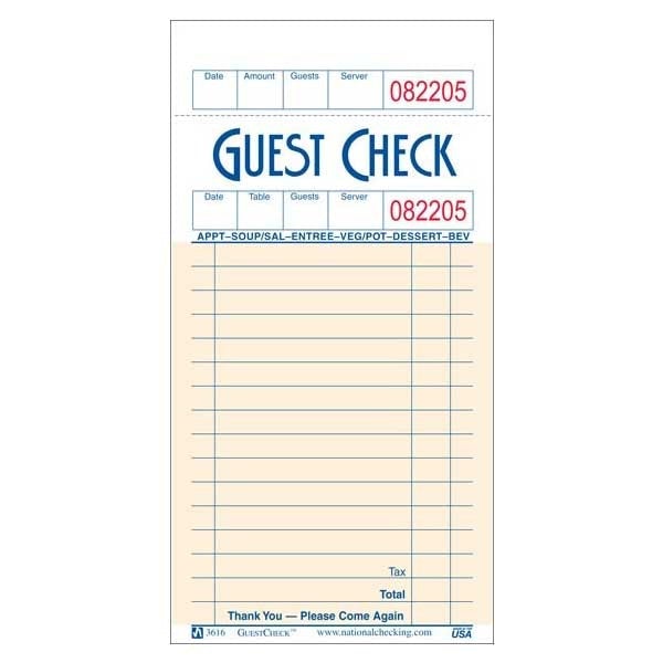 Durable 3.5 X 6.75 Single - Part Medium Paper/Board Guestcheck S3616