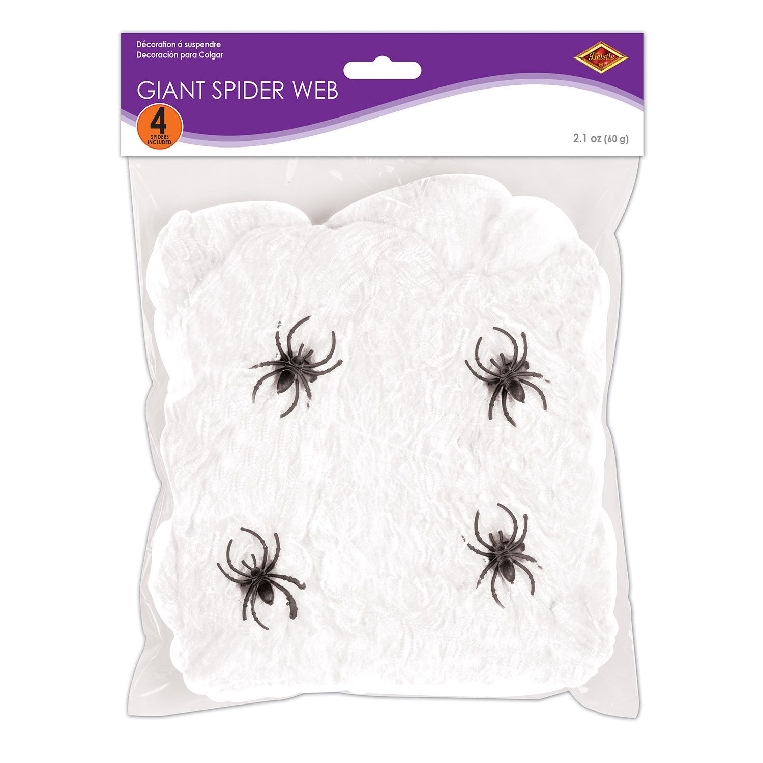Beistle High - Quality White Web Decor with Four Spiders for Halloween