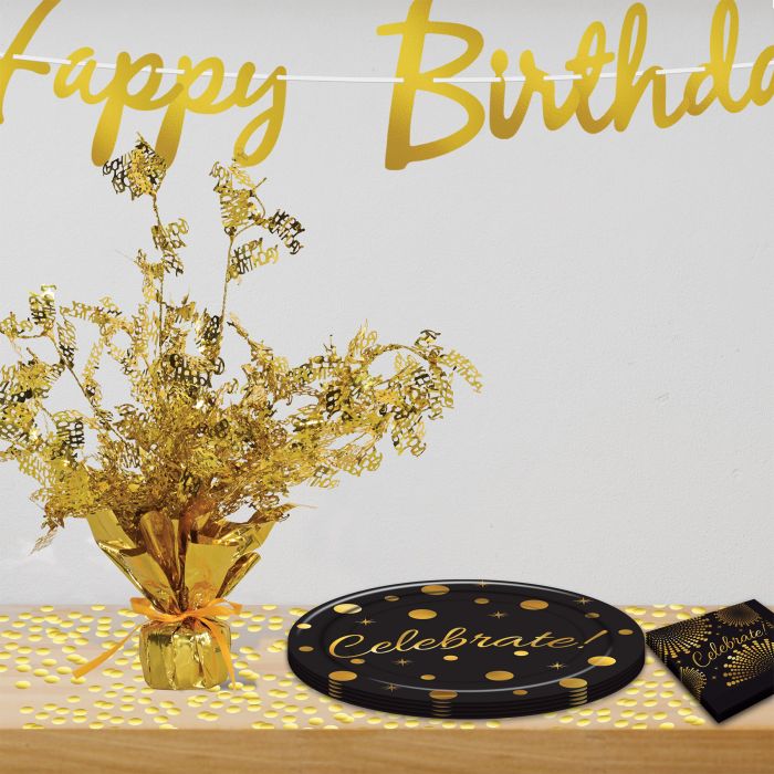 Beistle 50809-GD 15-Inch Gold Sparkling Happy Birthday Table Centerpiece