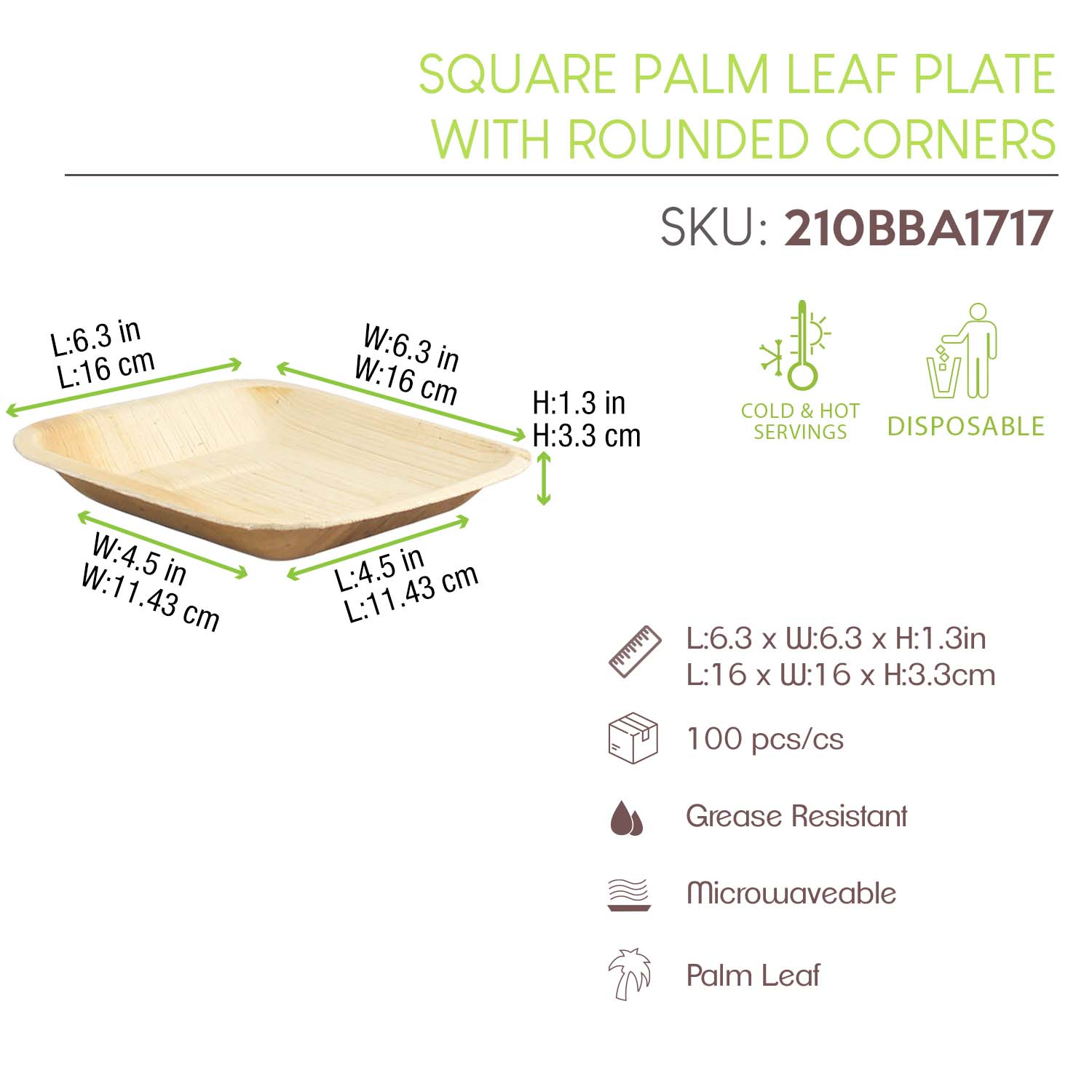 PacknWood 210BBA1717 6-Inch Square Rounded-Corner Palm Leaf Plates
