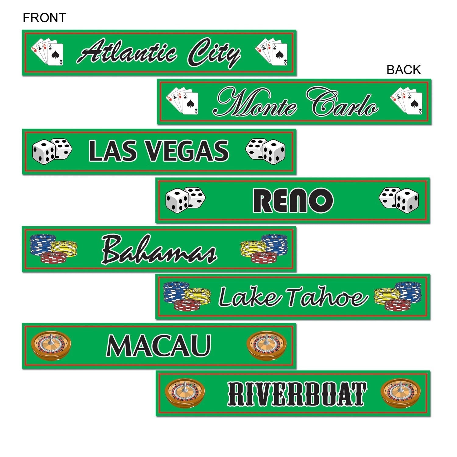 Beistle 54388 Casino Themed Rectangle Paperboard Sign Cutouts Measuring 4 Inches by 24 Inches, Pack of 4