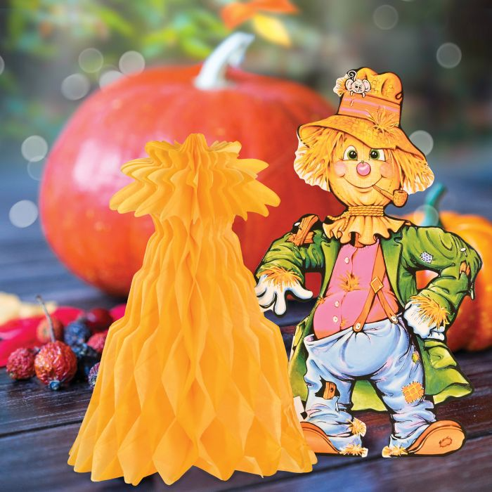 Beistle 99075 11-Inch Multi-Color Scarecrow with Tissue Cornshock Centerpiece for Fall and Thanksgiving