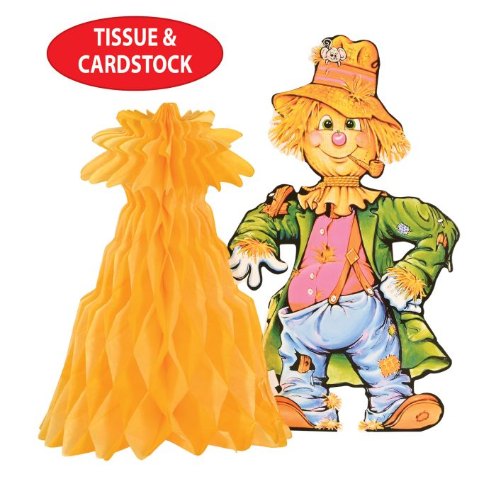 Beistle 99075 11-Inch Multi-Color Scarecrow with Tissue Cornshock Centerpiece for Fall and Thanksgiving