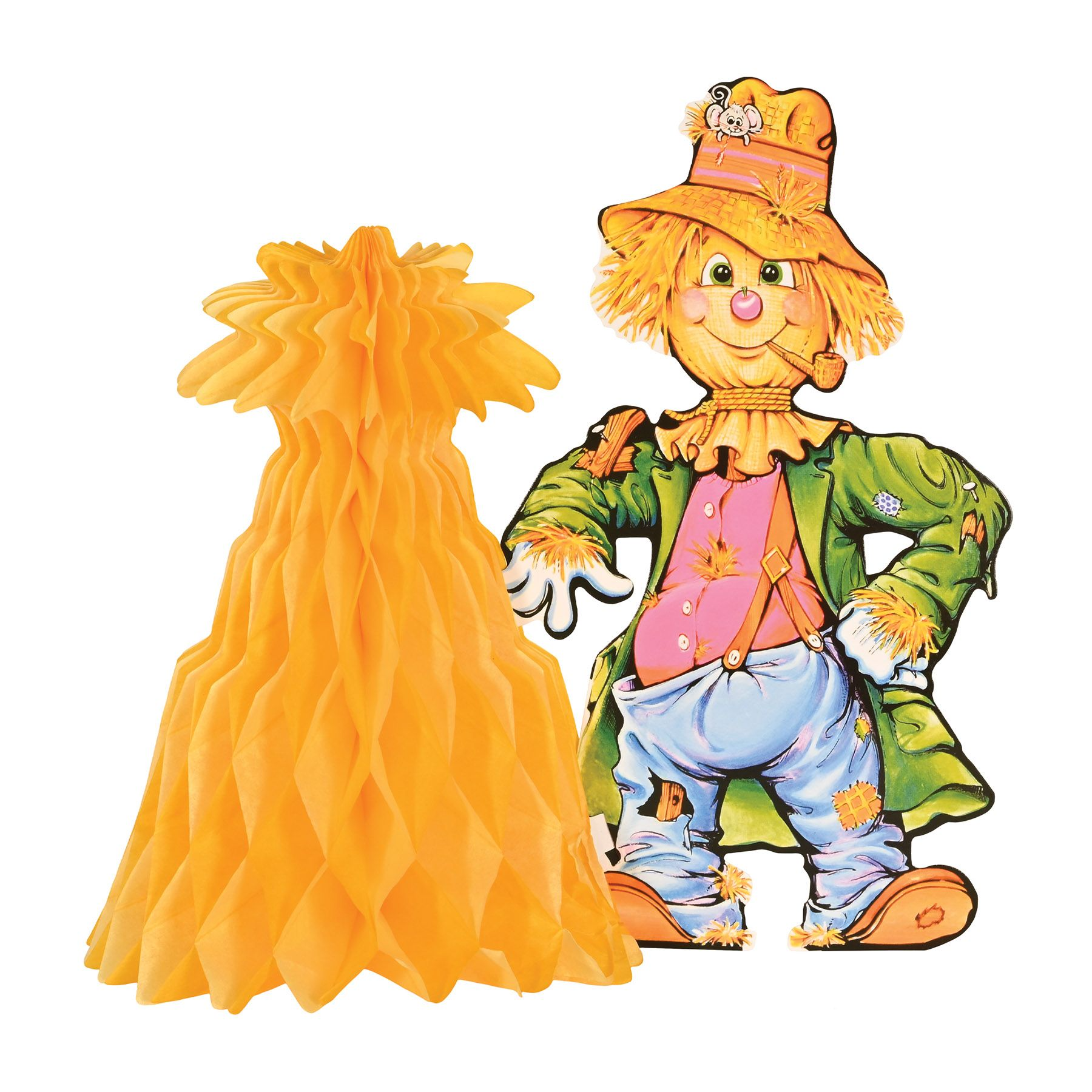 Beistle 99075 11-Inch Multi-Color Scarecrow with Tissue Cornshock Centerpiece for Fall and Thanksgiving
