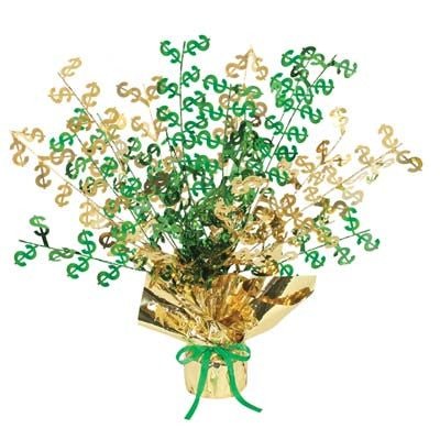 Beistle 50823 15-Inch Gold and Green Gleam 'N Burst Dollar Sign Centerpiece