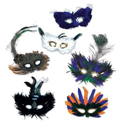 Beistle 50131 Assorted Colors Mardi Gras Fancy Feather Mask for Parties