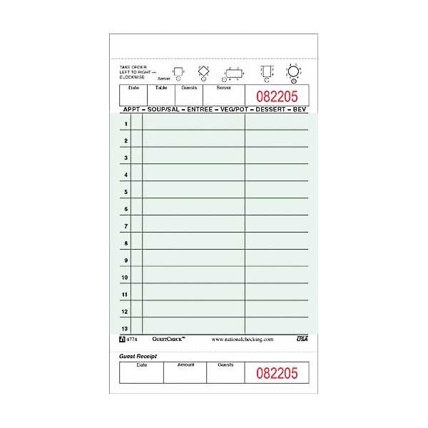 Professional Medium-Wide Single-Part Paper/Board Guest Check - Guestcheck G4774SP, 4.25 X 7.25