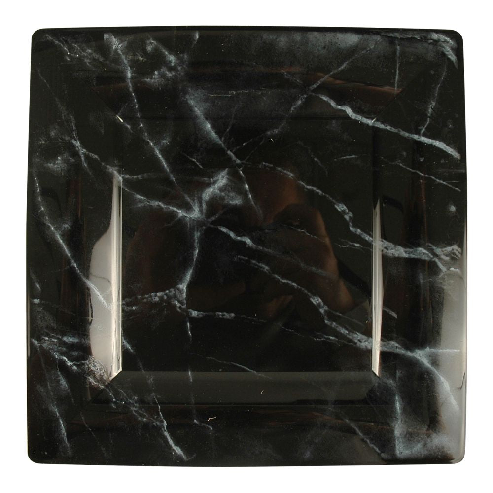 WNA Comet 9.5-Inch Disposable Black Marble Square Plate for Foodservice
