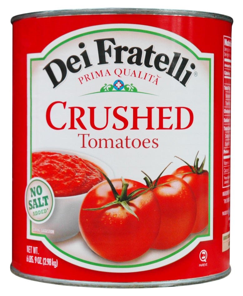 Dei Fratelli Premium Crushed Tomatoes in a Large 105-Ounce (#10 Can) Ideal for Commercial Foodservice