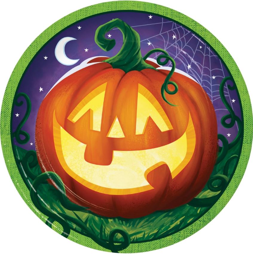 Creative Converting 7-Inch Smiling Pumpkin Luncheon Paper Plates, Pack of 8