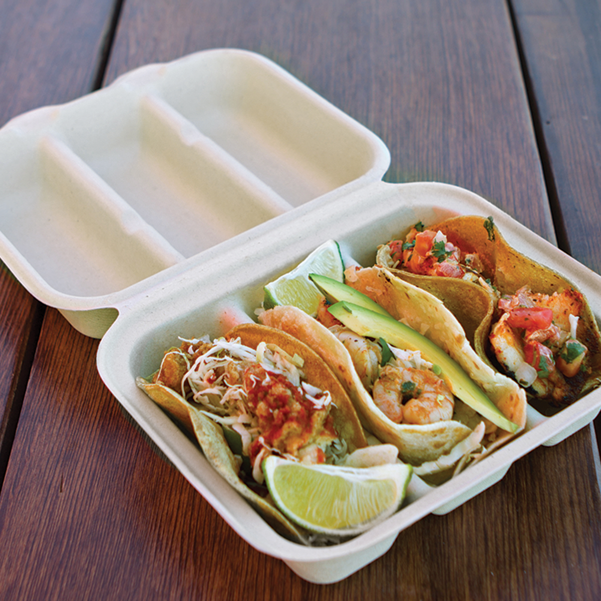 World Centric Environmentally-Friendly 3 Compartment Fiber Taco Box for Foodservice, Measuring 8 Inches by 7 Inches by 3 Inches