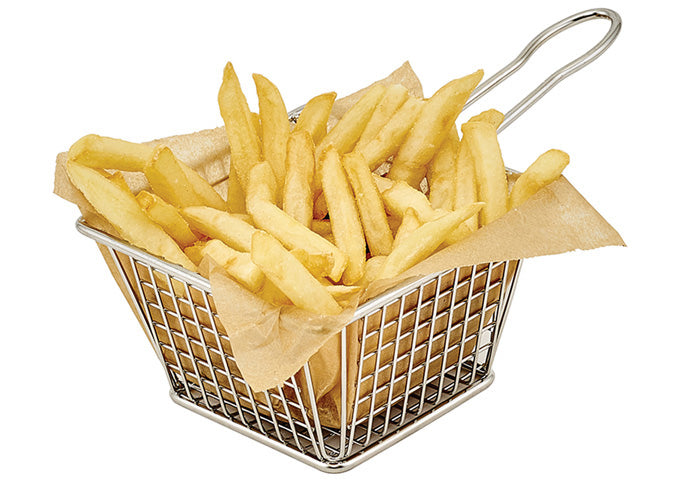 Winco FBM - 433T Small - Sized 4x3x3 Stainless Steel Mini Serving Basket for Foodservice
