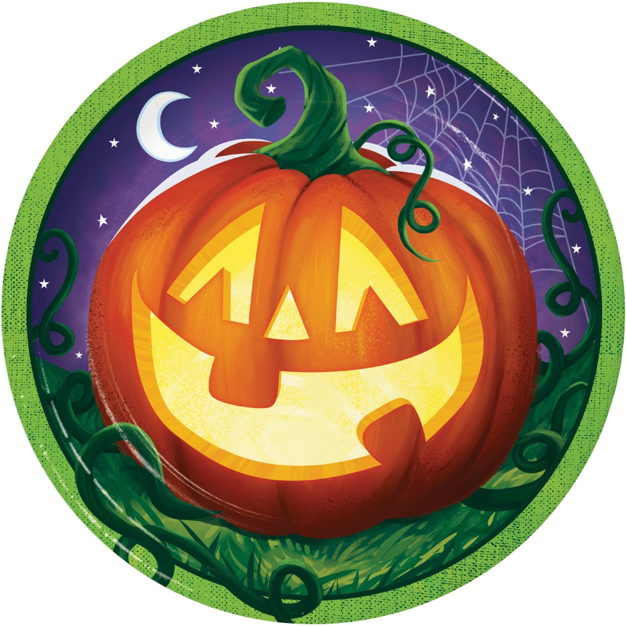 Creative Converting 7-Inch Smiling Pumpkin Luncheon Paper Plates, Pack of 8