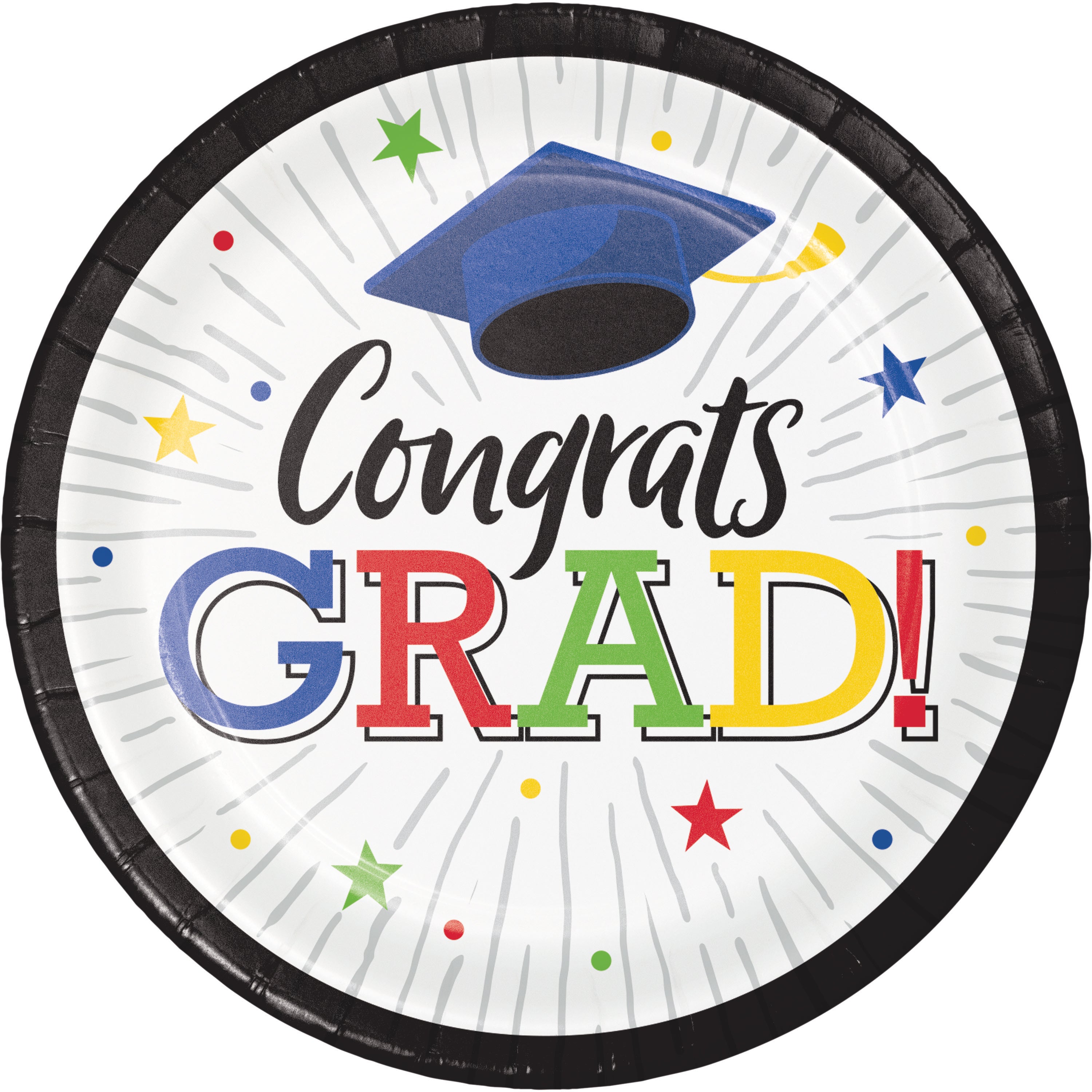 Creative Converting 9-Inch Round Graduation 'Hats Off' Paper Plates