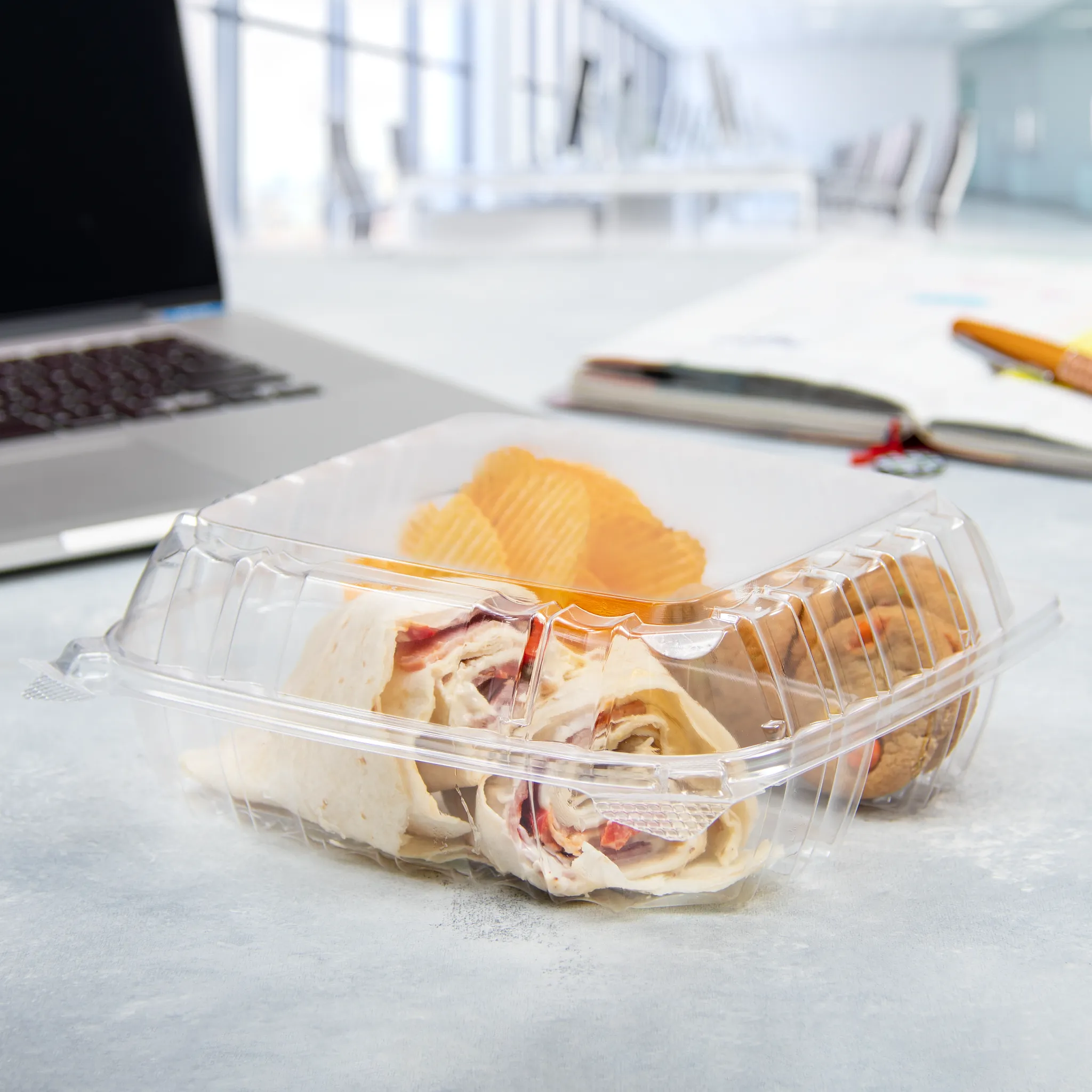 Dart C90PST3 9X8 Three-Compartment ClearSeal Hinged Food Container for Foodservice