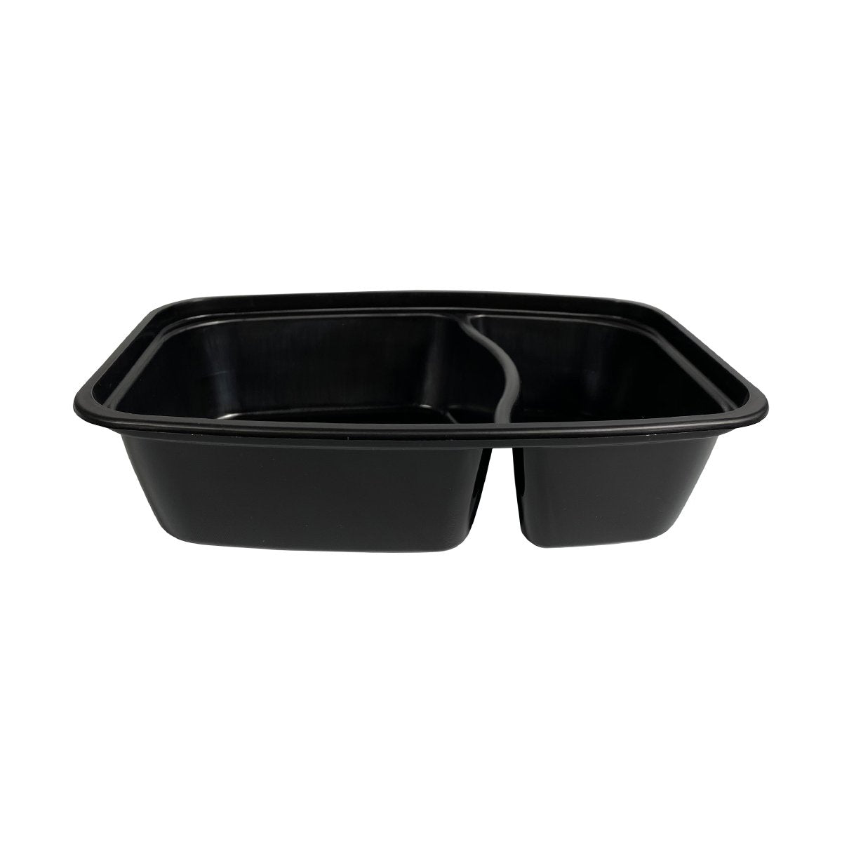 Commercial-Grade 28 Oz 2-Compartment Black Bottom Rectangle Food Storage Container with Lid, Pack of 150 - CuBE CR-M2932B