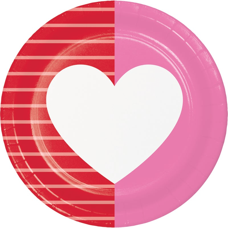 Creative Converting 7-Inch Round Valentine's Day Themed Textured Disposable Paper Plates for Various Occasions