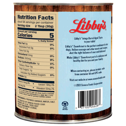 Libby's High - quality 99 - ounce Crispy Sauerkraut Packed in a #10 Can for Foodservice