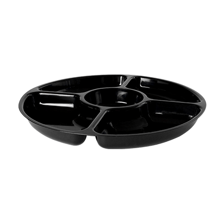 12-Foot Black 5-Compartment Disposable Fineline D12050 Tray for Foodservice