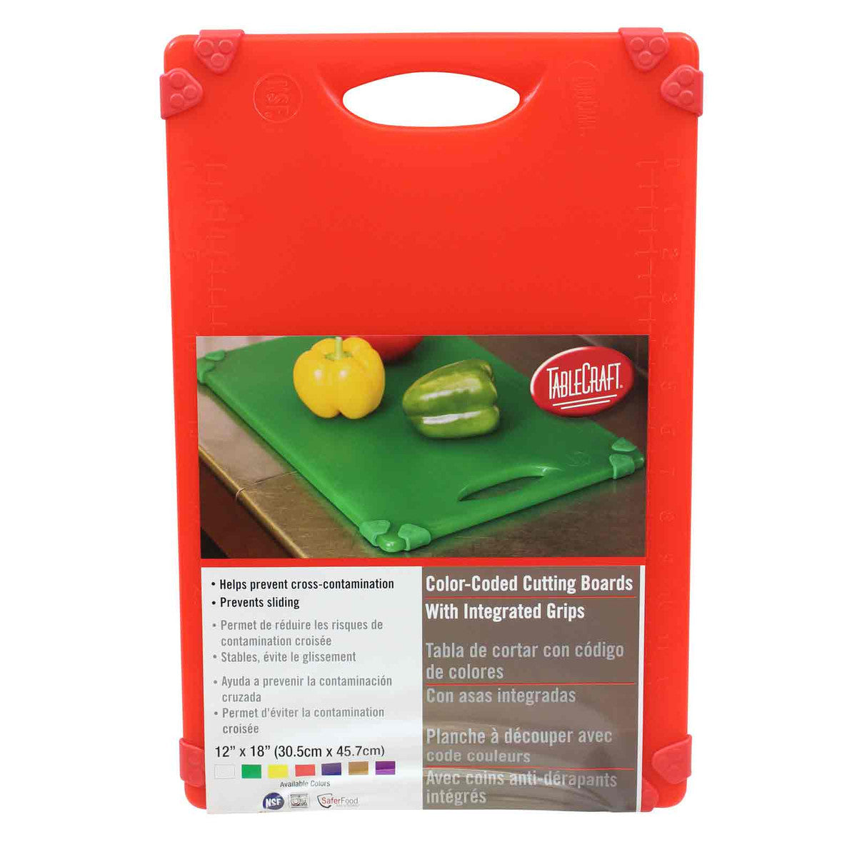 Tablecraft 12X18 Red Polyethylene Grippy Cutting Board for Foodservice