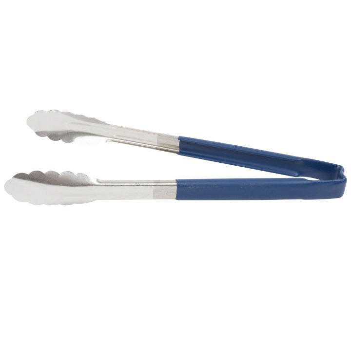 Vollrath 12-Inch Stainless Steel One-Piece Scalloped Tongs with Blue Cool-Touch Handle