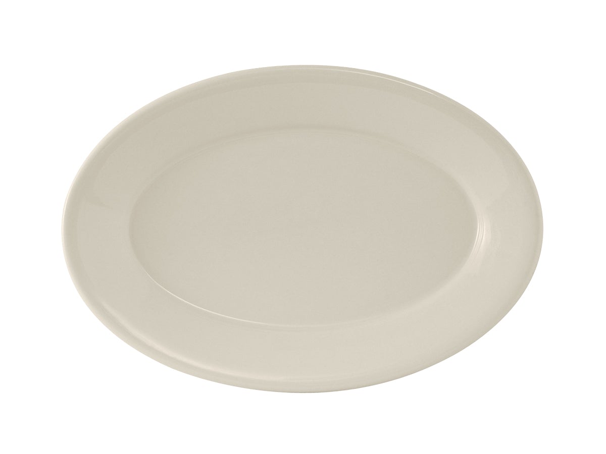Tuxton TRE - 014 12 - 5/8 Inches American White Reno Oval Rolled - Edge Dinner Platter