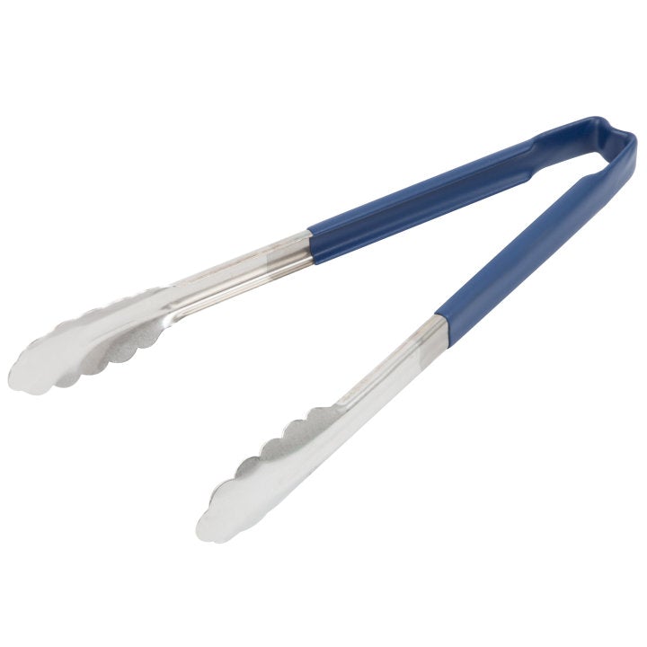 Vollrath 12-Inch Stainless Steel One-Piece Scalloped Tongs with Blue Cool-Touch Handle