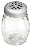 Tablecraft 6 Oz Perforated Chrome Plastic Top Clear Glass Cheese Shaker