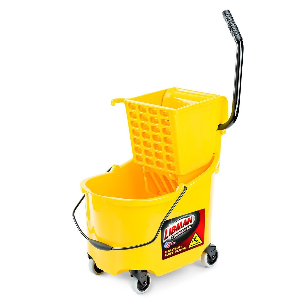 Libman 933 High - Performance Yellow 32 - Quart Mop Bucket with Side - Press Wringer for Foodservice Operations