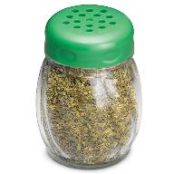 Tablecraft 6 Oz Perforated Green Plastic Top Glass Cheese Shaker