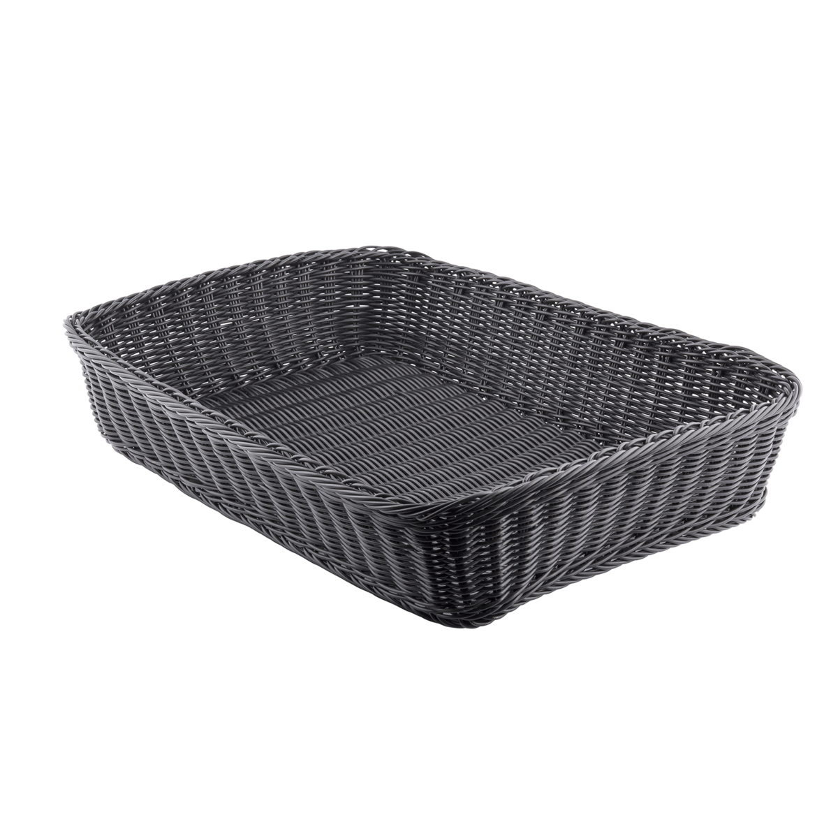 Tablecraft M2493 Durable Black Plastic Rectangle Handwoven Serving Basket 19x14x4