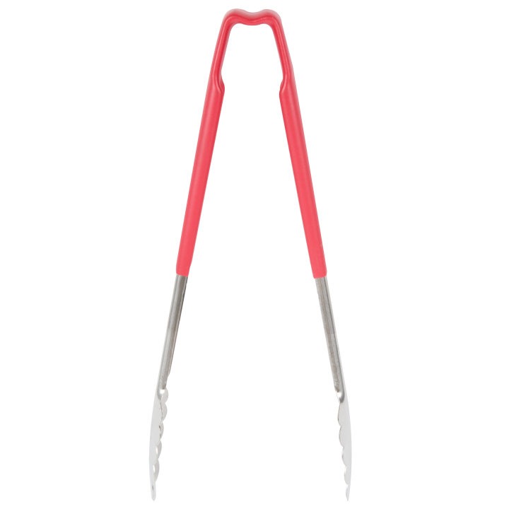12-Inch Vollrath Stainless Steel Scalloped Tongs with Red Kool-Touch Handle