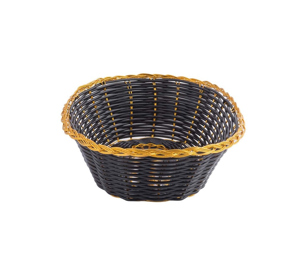 Tablecraft 975B 9-Inch Oval-Shaped Black and Gold Vinyl Serving Basket for Foodservice