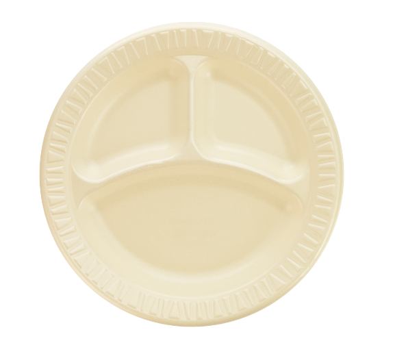 Dart High - Performance 9 - Foot Quiet Classic Honey - Laminated Foam Three - Compartment Food Service Plate