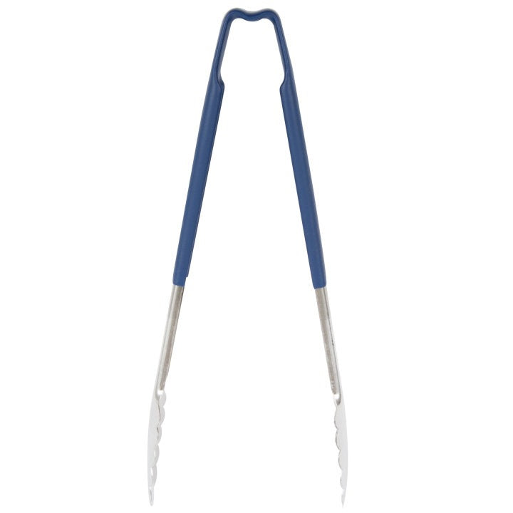 Vollrath 12-Inch Stainless Steel One-Piece Scalloped Tongs with Blue Cool-Touch Handle