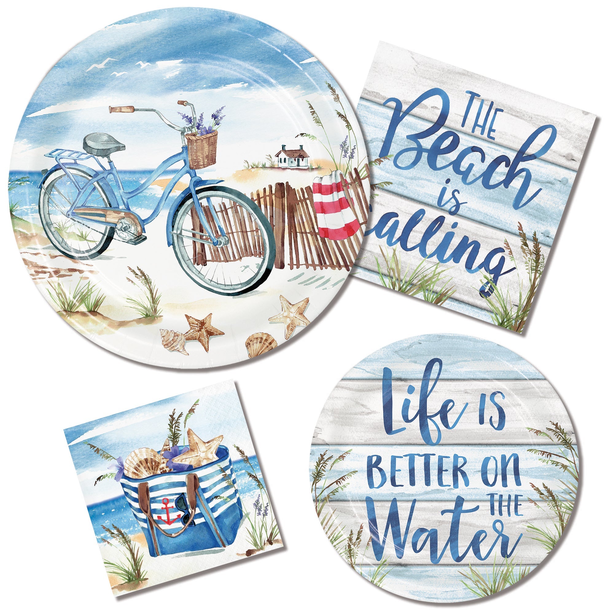 Creative Converting 7-Inch Round Seaside Summer-themed Disposable Paper Plates for Professional and Commercial Use