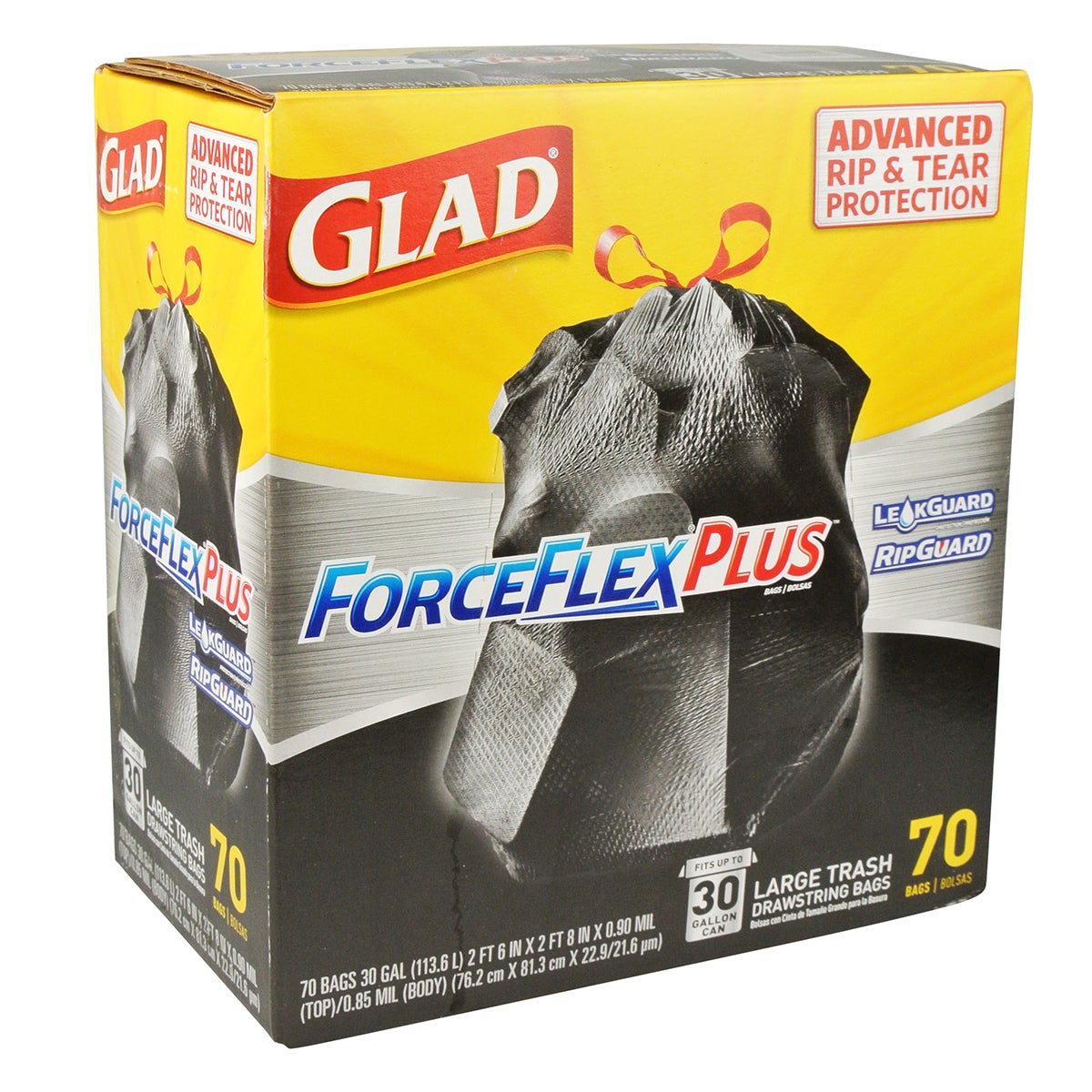 Glad 70358 30-Gallon Drawstring Trash Bags, 70 per Case for Commercial Use