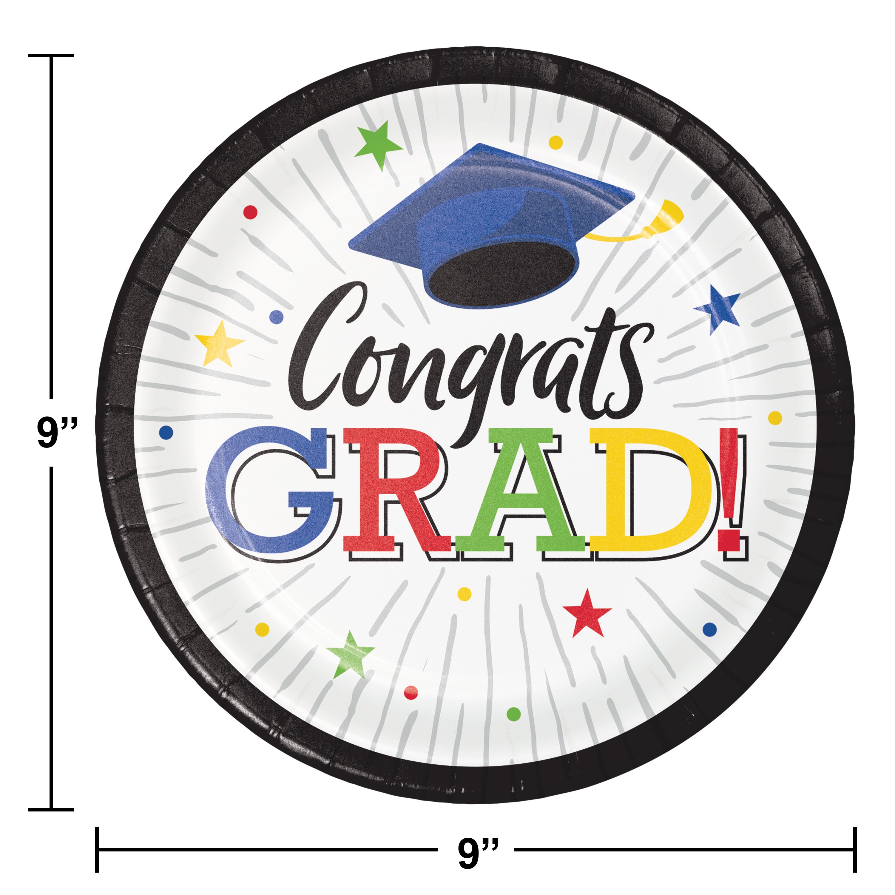 Creative Converting 9-Inch Round Graduation 'Hats Off' Paper Plates