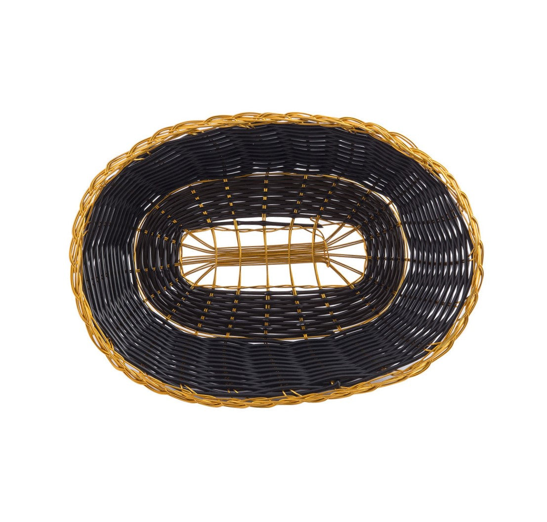 Tablecraft 975B 9-Inch Oval-Shaped Black and Gold Vinyl Serving Basket for Foodservice